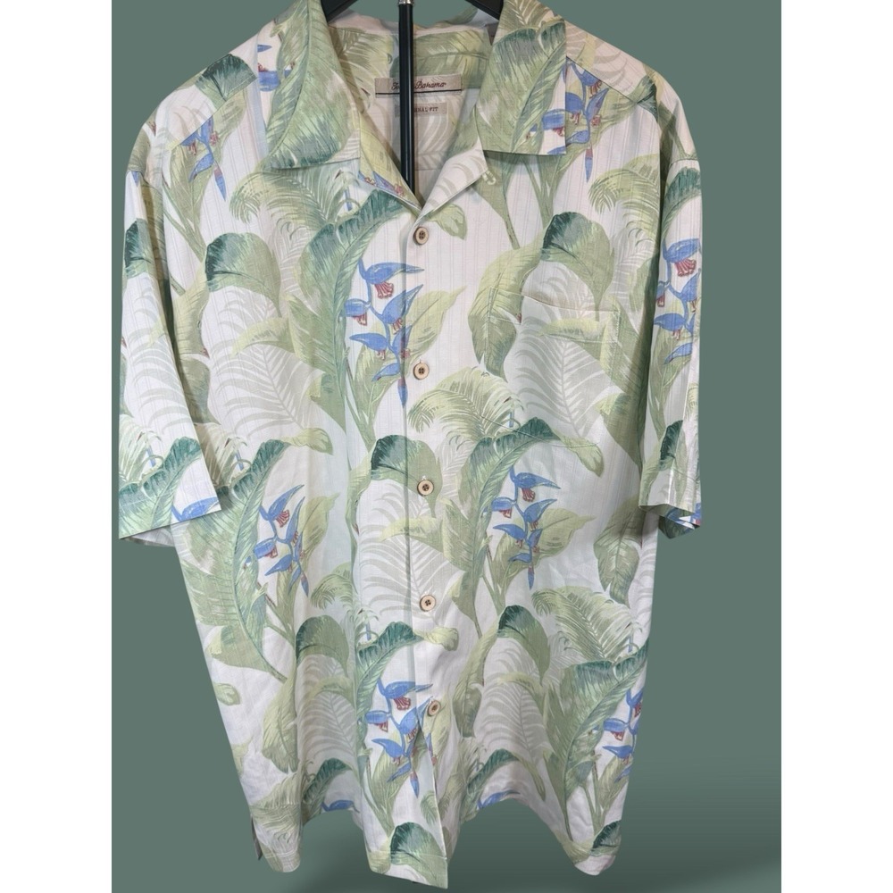 Tommy Bahama 100% Silk Tropical Leaf & Bird of Paradise Camp Shirt Size L